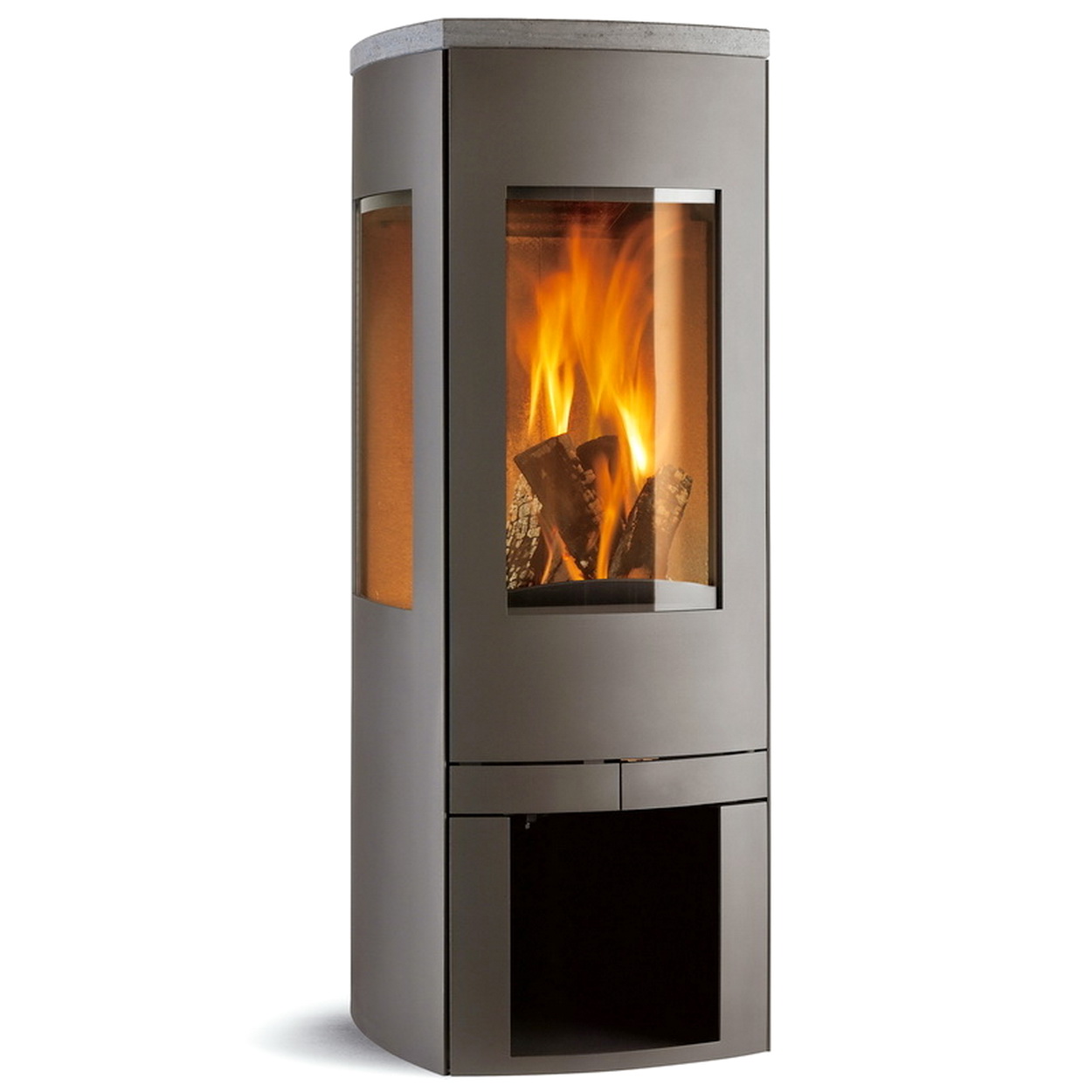Kamin, Gusseisen, Stahl, Glasfenster, Holzfeuer