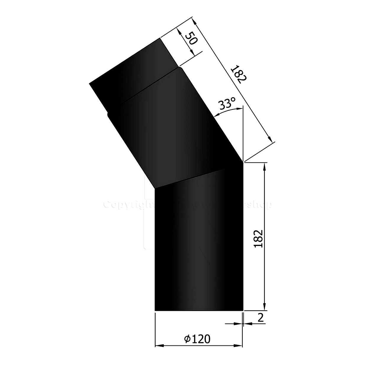 Rauchrohrwinkel 33°, ø 120 mm, schwarz