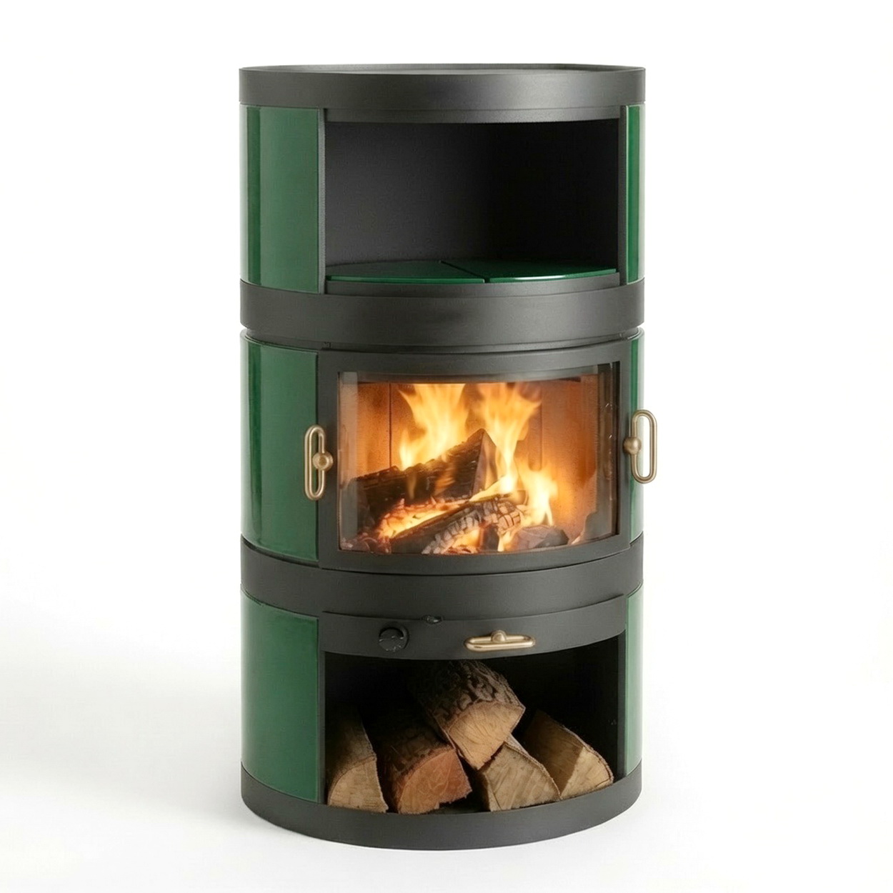 Ofen, Kaminofen, Holzfeuer, Stahlkonstruktion, Grün