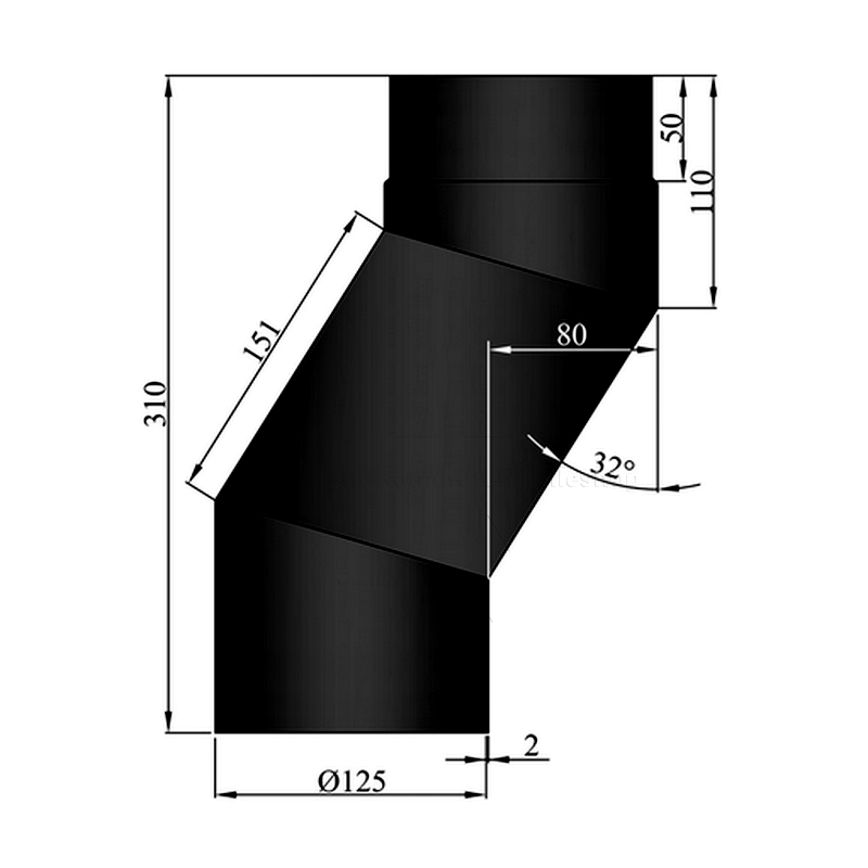 Rauchrohr S-Versatz 80 mm, ø 125 mm, schwarz
