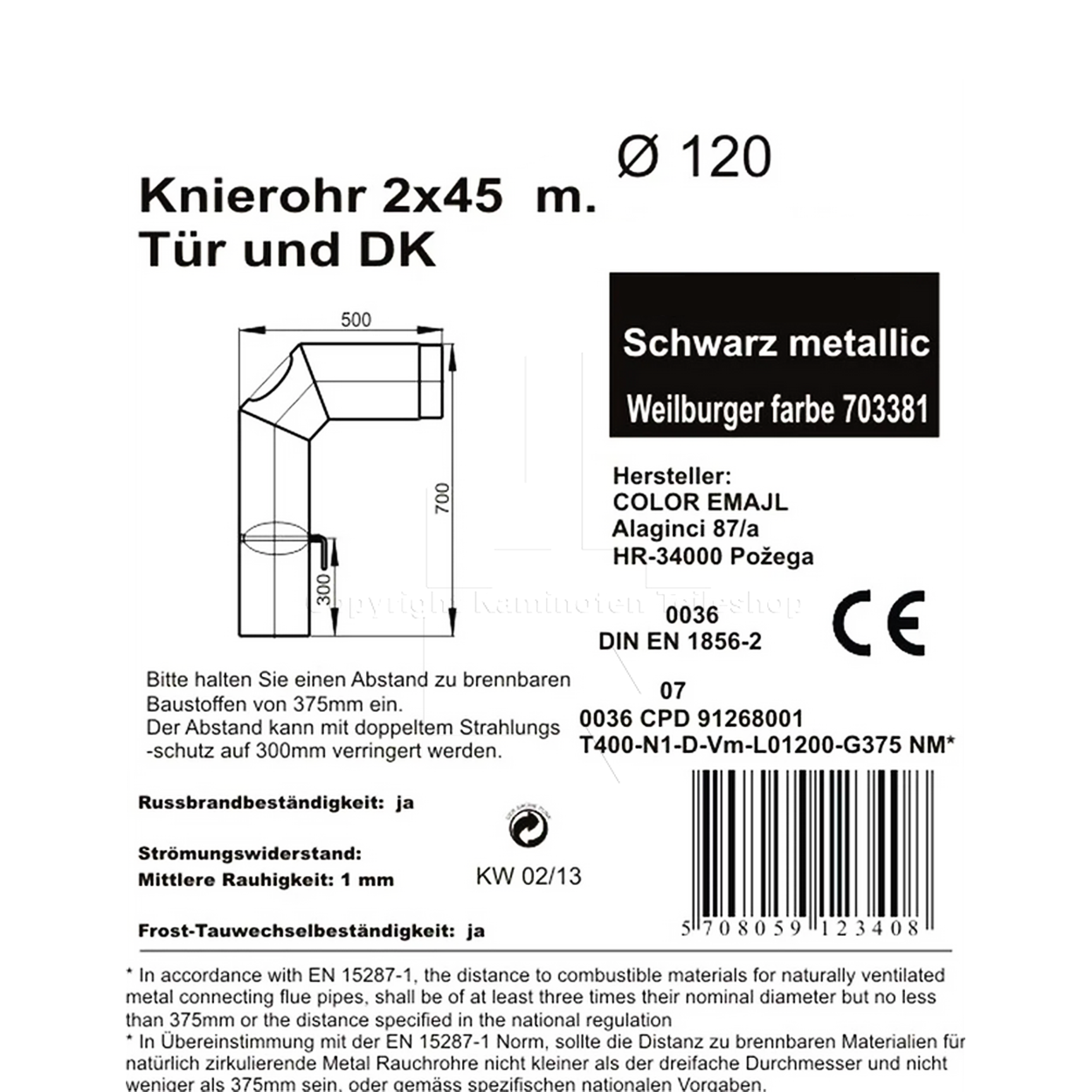 Knierohr 90° (2 x45°), ø 120 mm, schwarz - Informationen