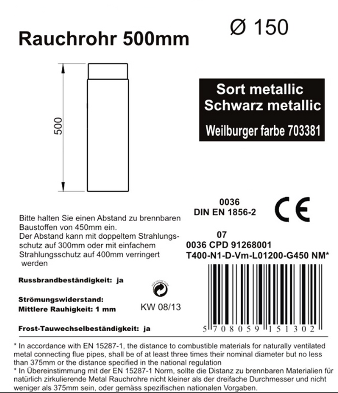 Info zu Abgasrohr 50 cm, ø 15 cm, schwarz