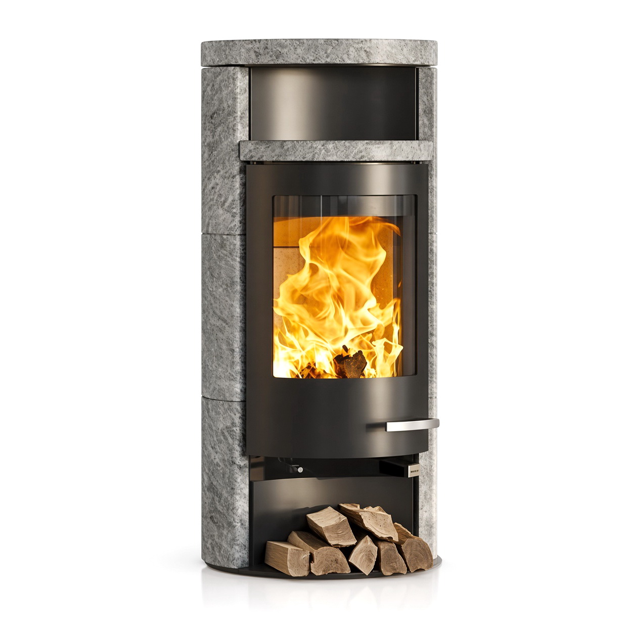 Ofen, Holzofen, Steinsäule, Kamin, Feuerholzaufbewahrung