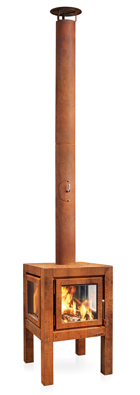 RB73 Quaruba L Gartenkamin mit 3 Scheiben freigestellt