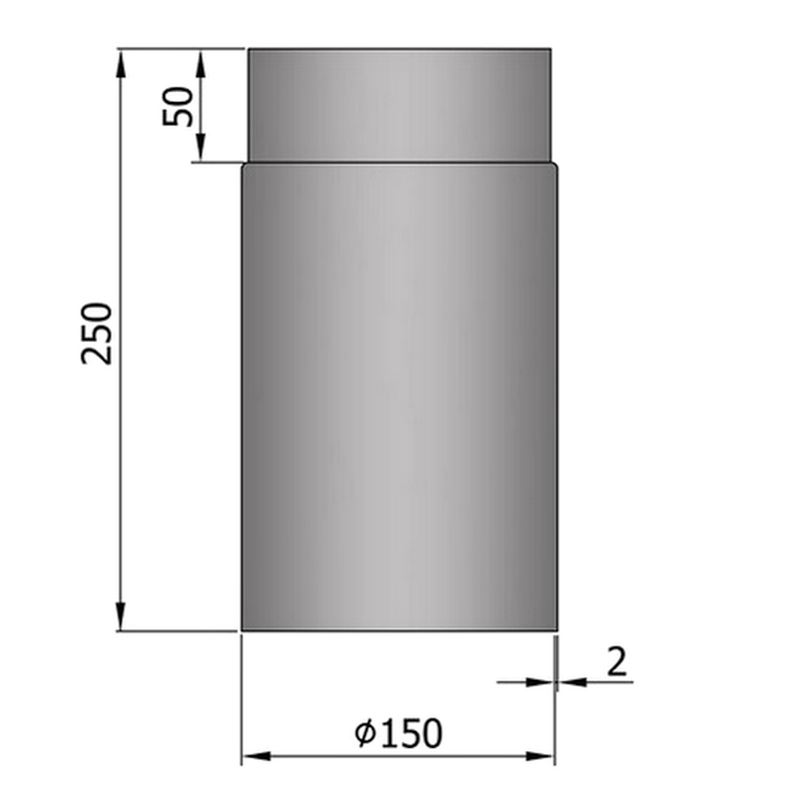 Rauchrohr 250 mm, ø 150 mm, Grau