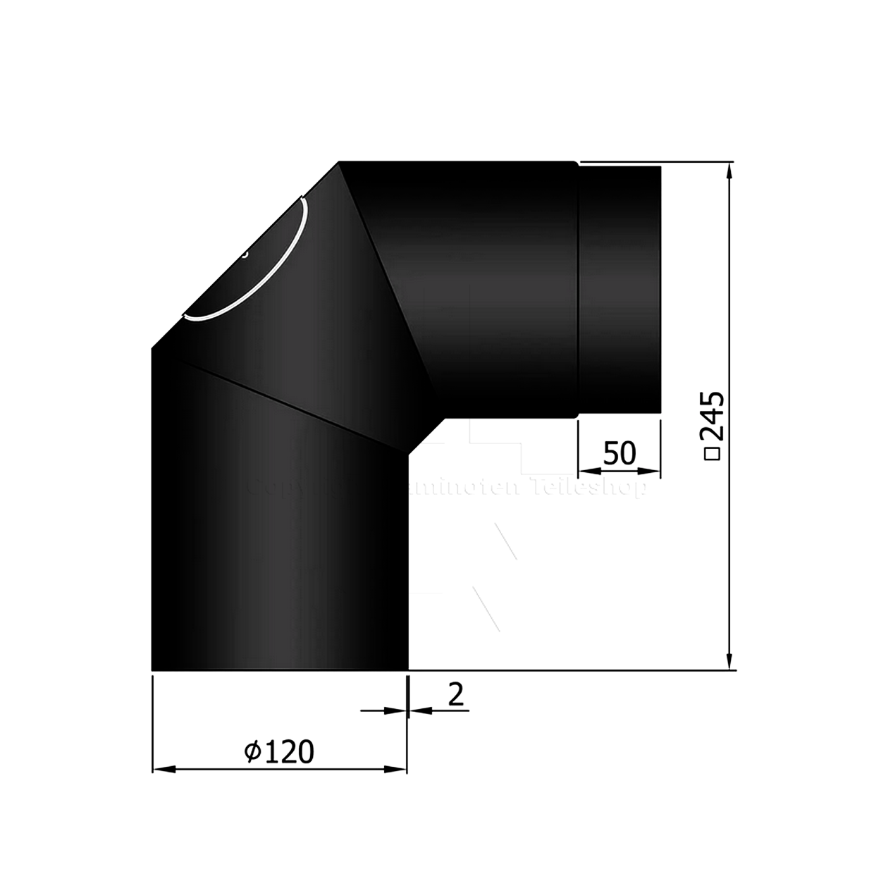 Rauchrohrwinkel 90° (2 x 45°), ø 120 mm, schwarz