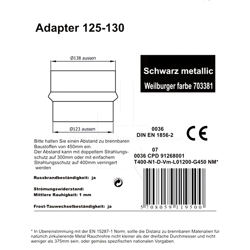 Rauchrohrerweiterung 125 - 130 mm - Details