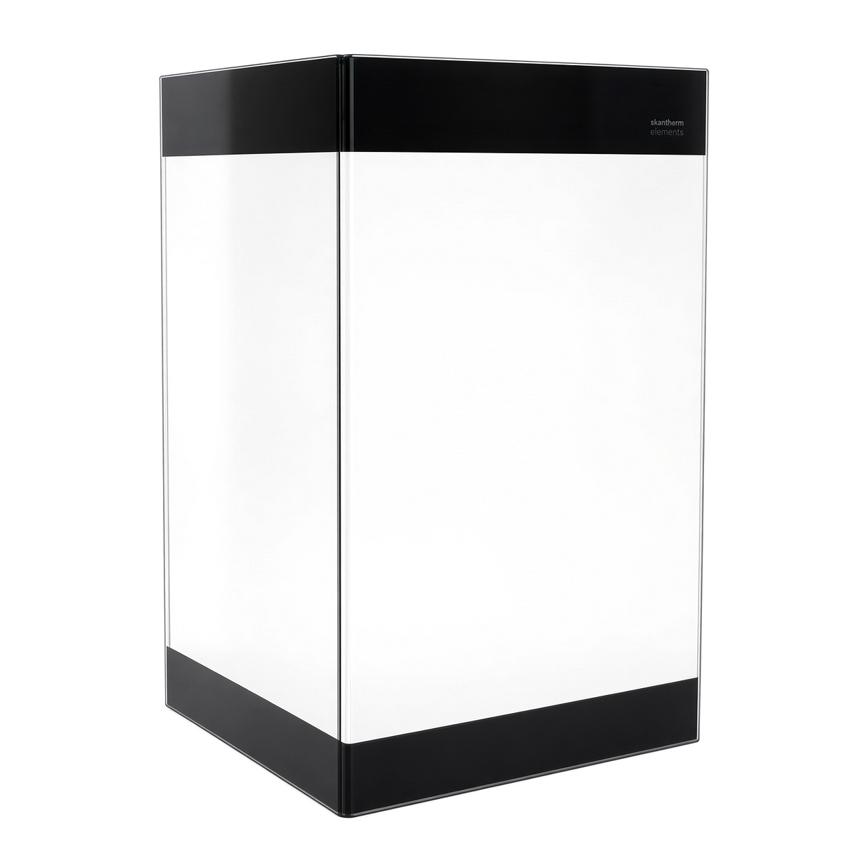 Glasbehälter, Transparentes Glas, Schwarzer Sockel, Schwarzer Deckel, Rechteckige Form