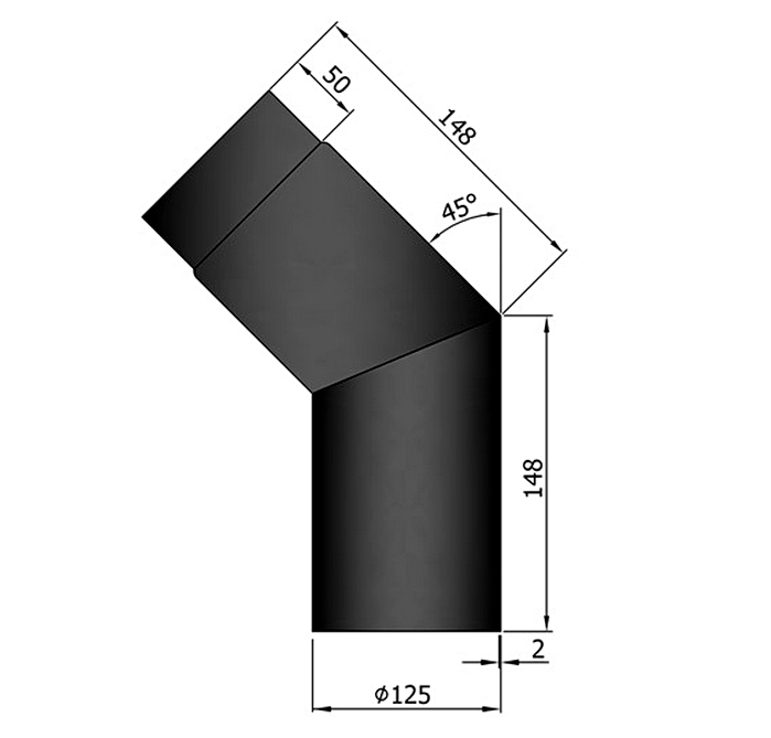 Rauchrohrwinkel 45°,  ø 125 mm, schwarz