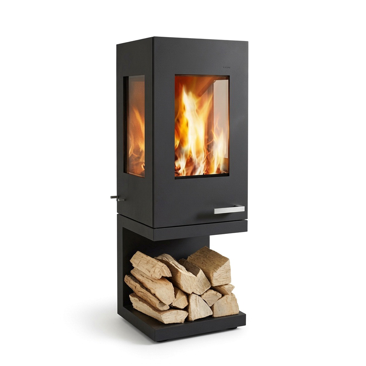 Schamottofen, Kaminofen, Holzspeicher, Flammenansicht, Metall