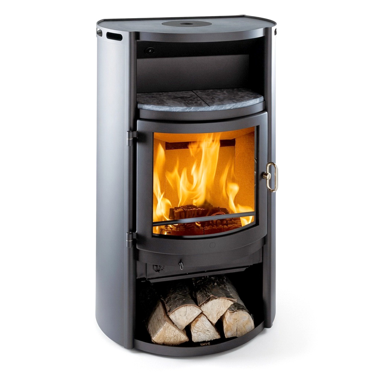 Kaminofen, Holzofen, Feuerstelle, Holzstapel, Sichtfeuer
