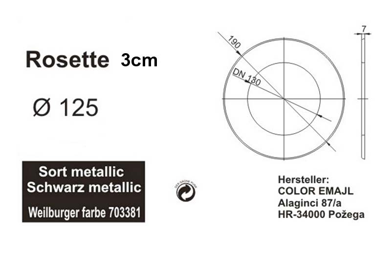 Rosette 30 mm, ø 125 mm, schwarz-Daten