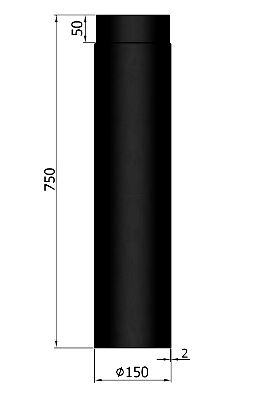 Rauchrohr 750 mm, ø 150 mm, schwarz