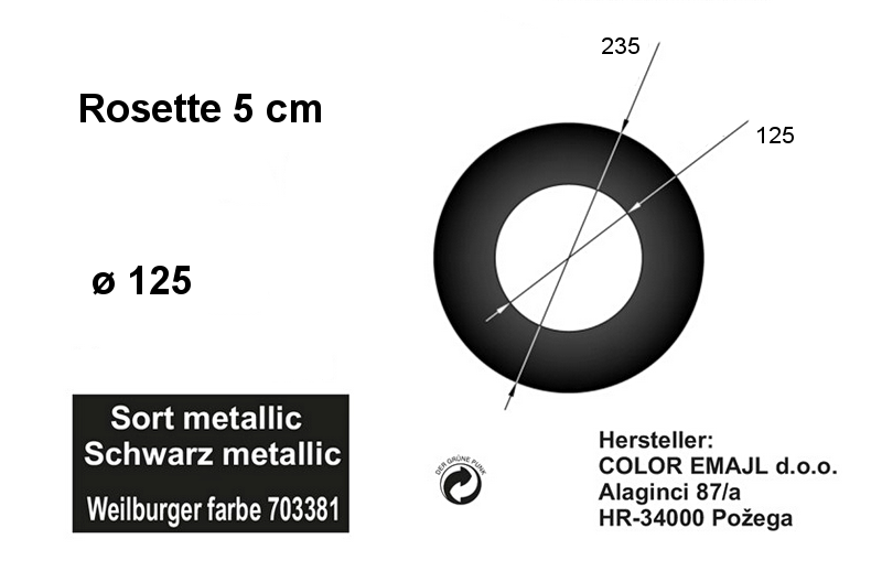 Rosette 55 mm, ø 125 mm, schwarz-Daten