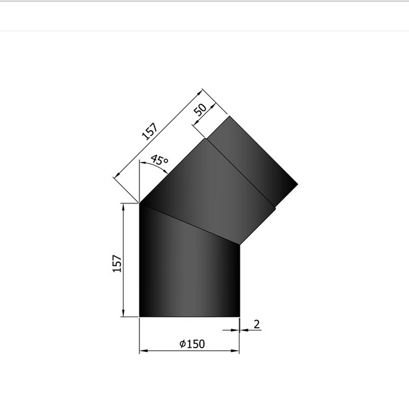 Rauchrohrwinkel 45° kurz, ø 150 mm, schwarz