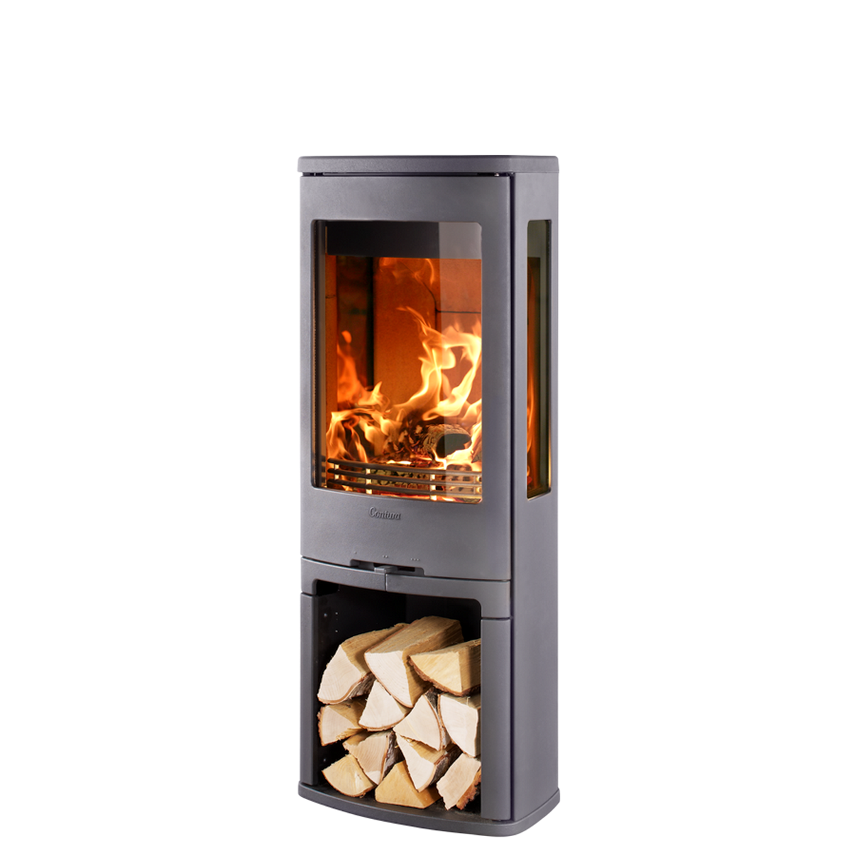 Holzofen, Kaminofen, Scheitholz, Flammen, Glasfront