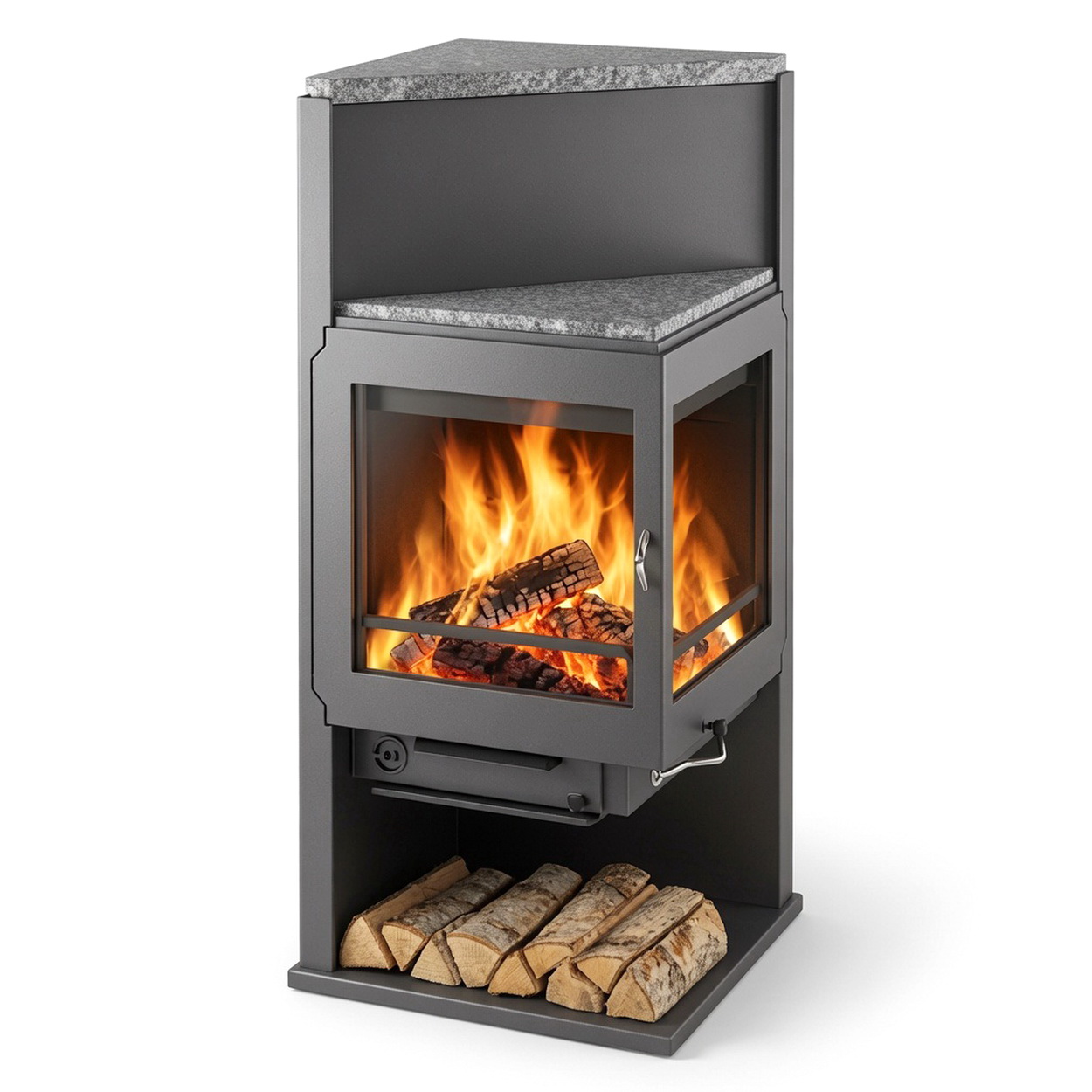 Kamin, Feuerstelle, Holzfeuer, Gusseisen, Holzablage