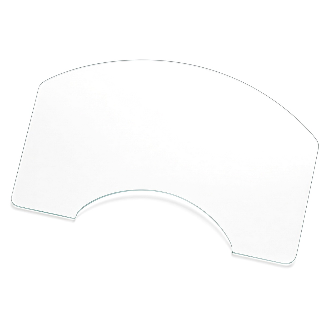 Glas-Schreibtischunterlage, transparentes Glas, gebogene Kante, Aussparung