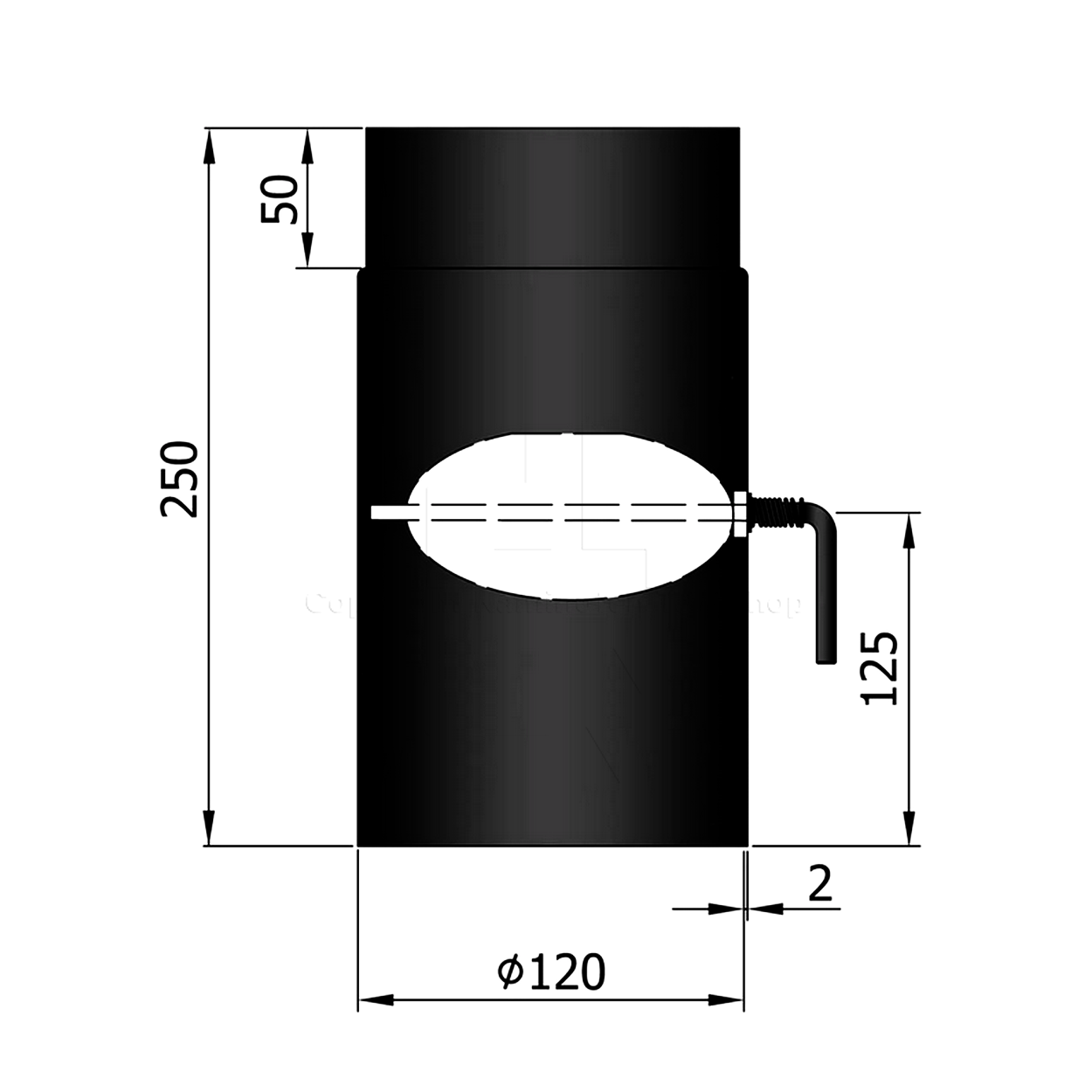 Rauchrohr 250 mm mit Drosselklappe, ø 120 mm, schwarz