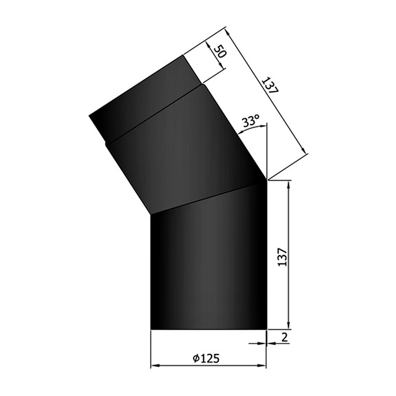 Rauchrohrwinkel 33°,  ø 125 mm, schwarz