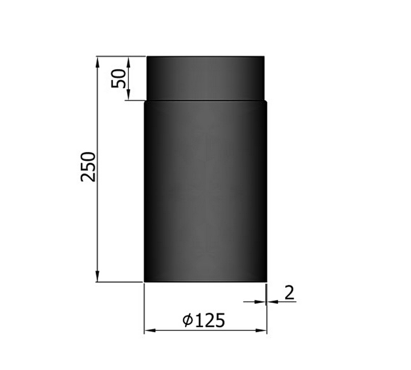 Rauchrohr 250 mm, ø 125 mm, schwarz