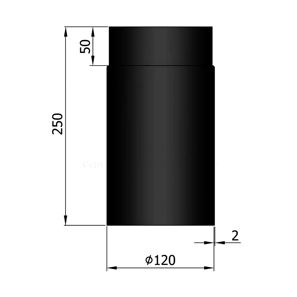 Rauchrohr 250 mm, ø 120 mm, schwarz