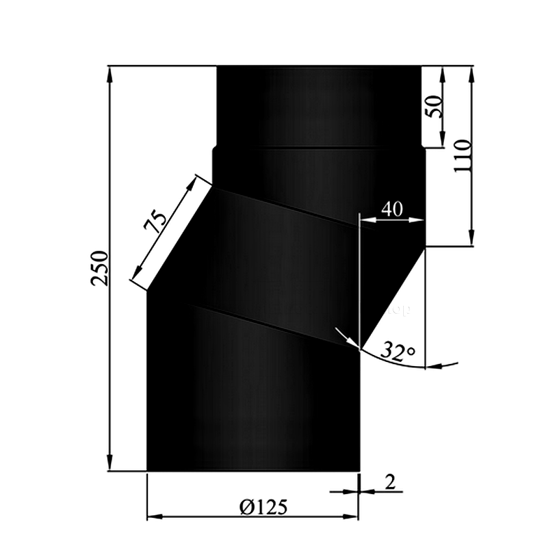 Rauchrohr S-Versatz 40 mm, ø 125 mm, schwarz