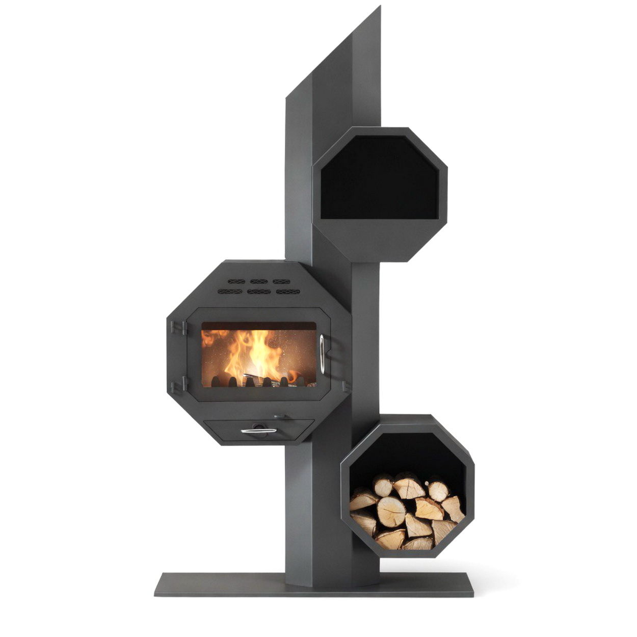 Stahlofen, Wärmesystem, Feuerstelle, Holzvorrat, Gehäuse