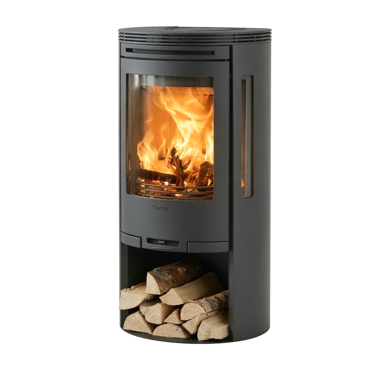 Kamin, Stahlkamin, Gusstahlofen, Holzvorrat, Feuerstelle