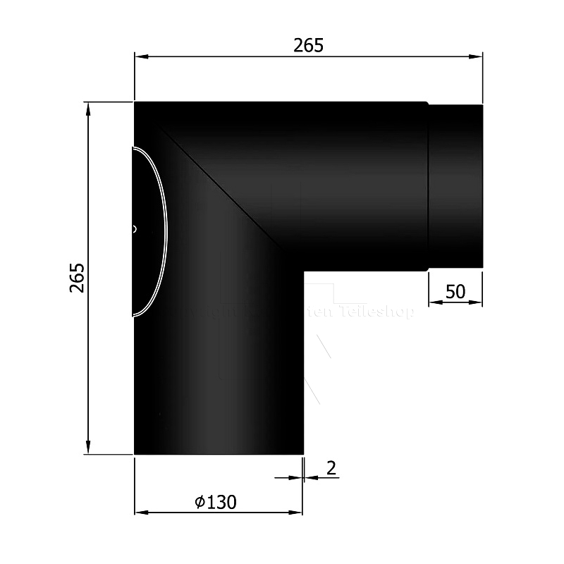 Rauchrohrwinkel 90° mit Revisionstür, ø 130 mm