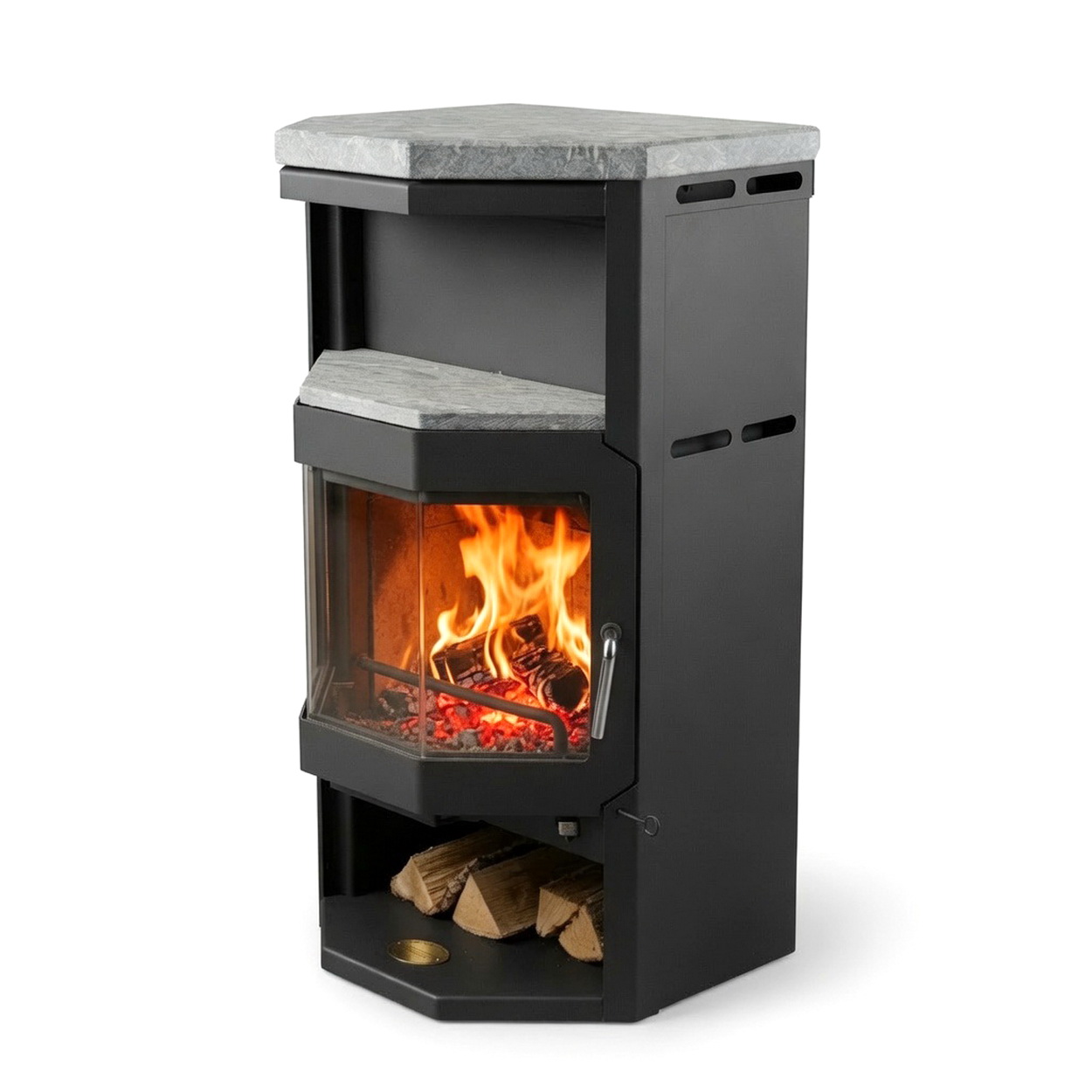 Kamin, Kaminofen, Holzofen, Steinplatten, Lagerplatz Holz