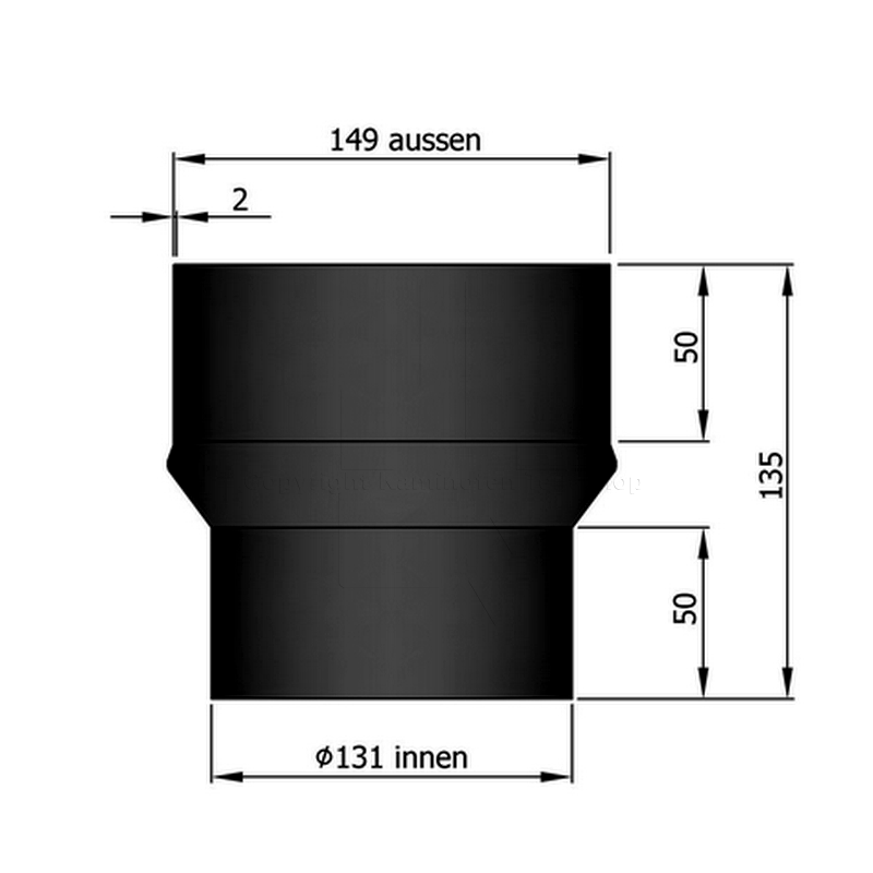 Rauchrohrerweiterung 130 - 150 mm schwarz