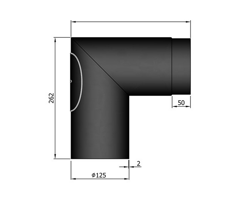 Rauchrohrwinkel 90°  spitz mit Revisionstür, ø 125 mm, schwarz