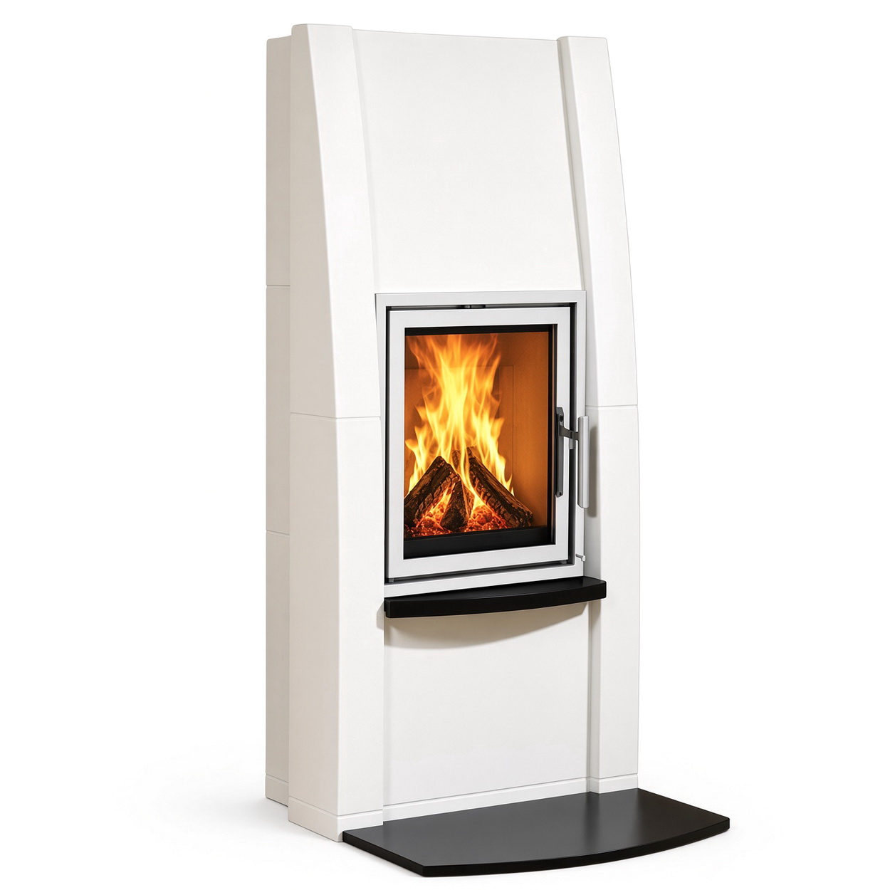 Kamin, Stahlkamin, Gehäuse weiß, Feuerholz, Flammen