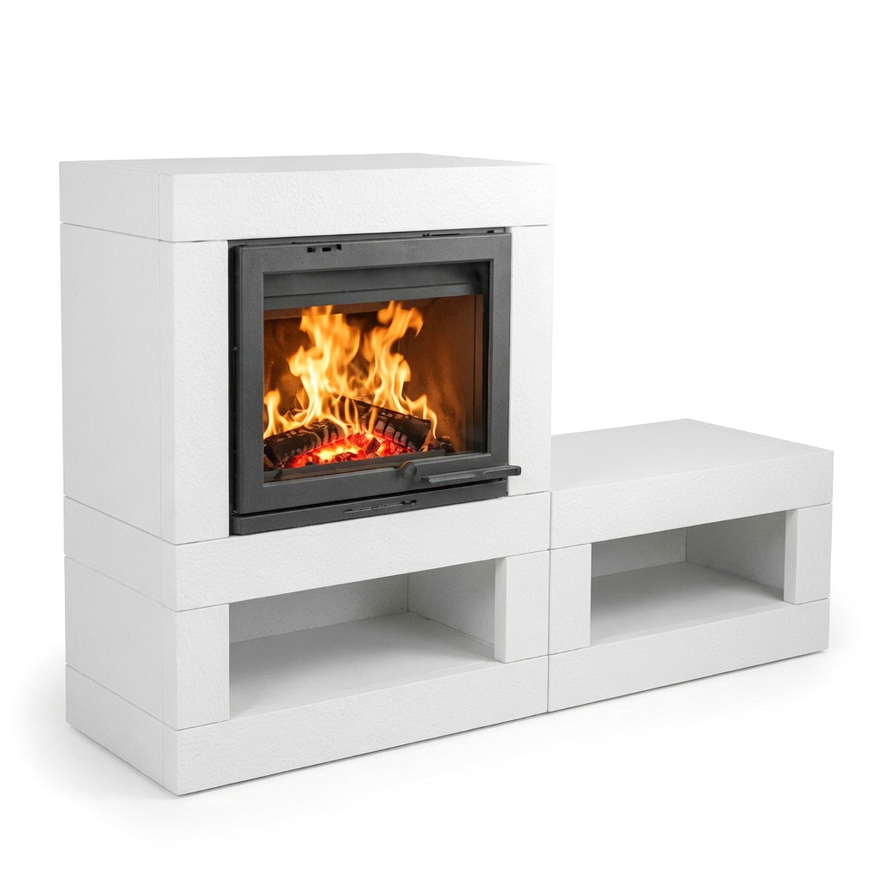 Kamin, Feuerstelle, Holzofen, Weiß, Regalplatte
