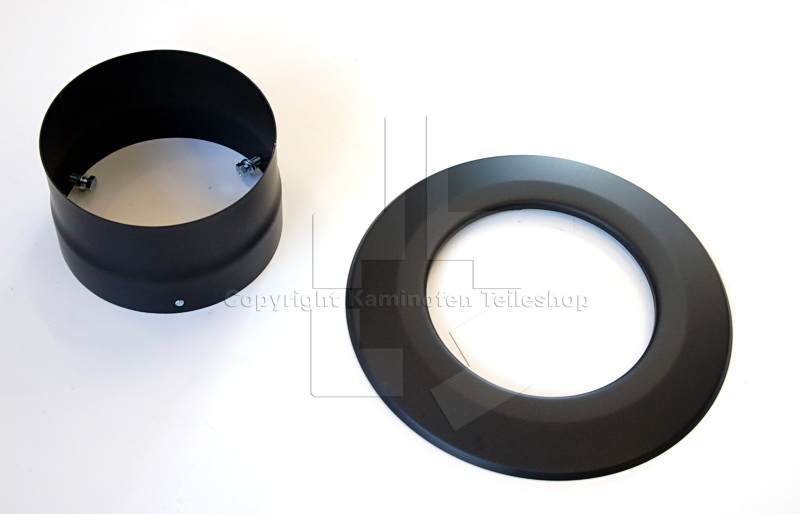 Jotul F 3 original Rauchrohradapter mit Abdeckring für auf 150 mm Rauchrohr, schwarz lackiert