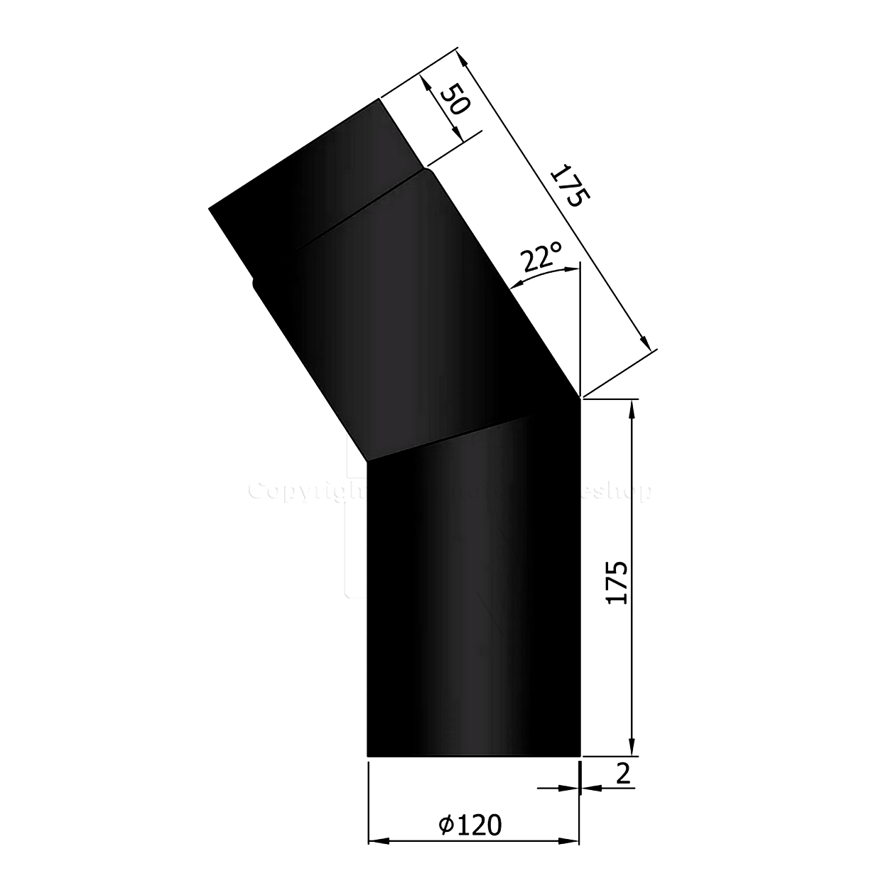 Rauchrohrwinkel 22°, ø 120 mm, schwarz