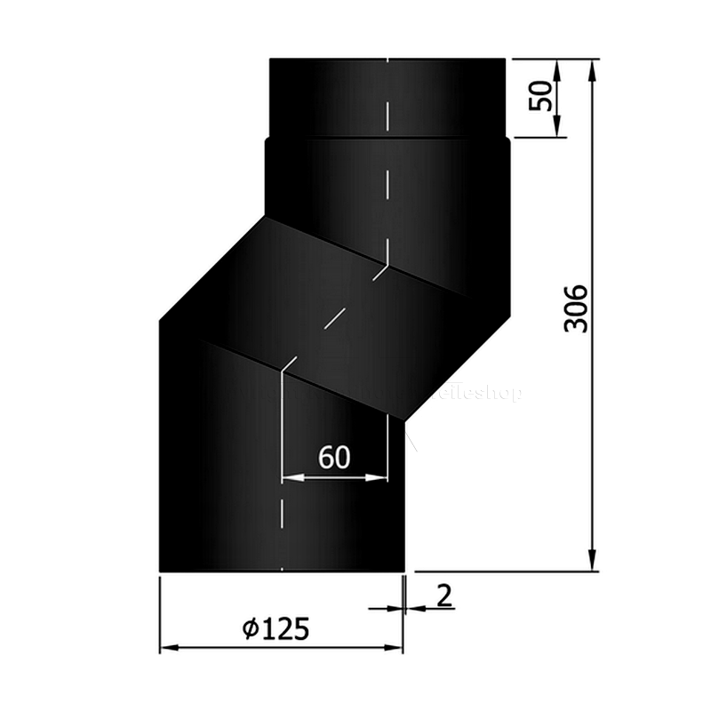 Rauchrohr S-Versatz 60 mm, ø 125 mm, schwarz