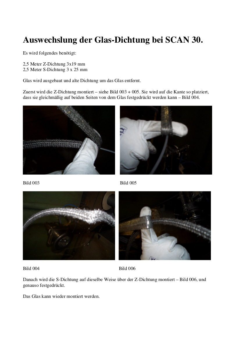 Einbauanleitung Scheibendichtung für Scan 30