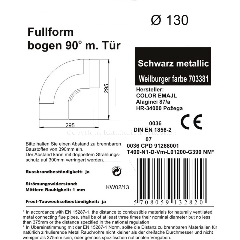 Rauchrohrbogen 90° mit Revisionstür, ø 130 mm - Details