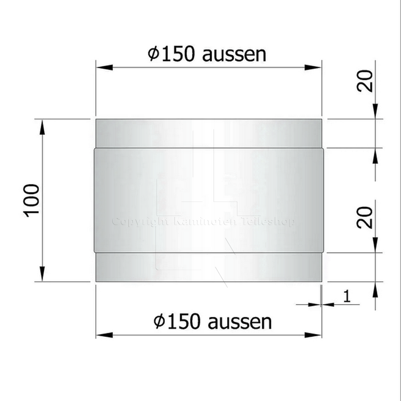 Rauchrohrverbinder / Innenrohr 150 mm