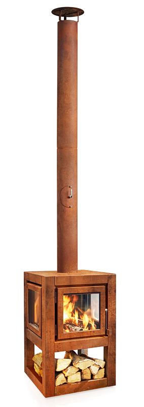 RB73 QUARUBA L mobile fahrbarer Gartenkamin mit 4 Beinen