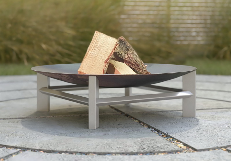 Feuerschale Alaz aus Rohstahl rostend, ø 80 cm mit Edelstahlgestell