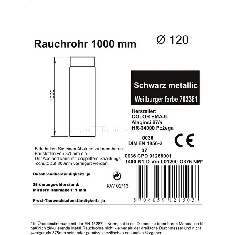 Rauchrohr 1000 mm, ø 120 mm, schwarz - Informationen