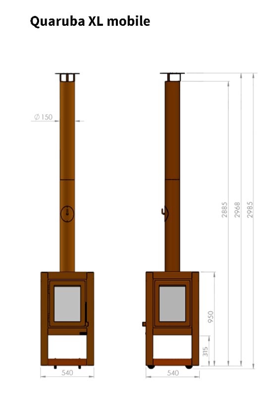 RB73 QUARUBA XL mobile Gartenkamin fahrbar Abmessungen