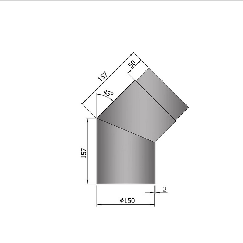 Rauchrohrwinkel 45° kurz, ø 150 mm, hellgrau