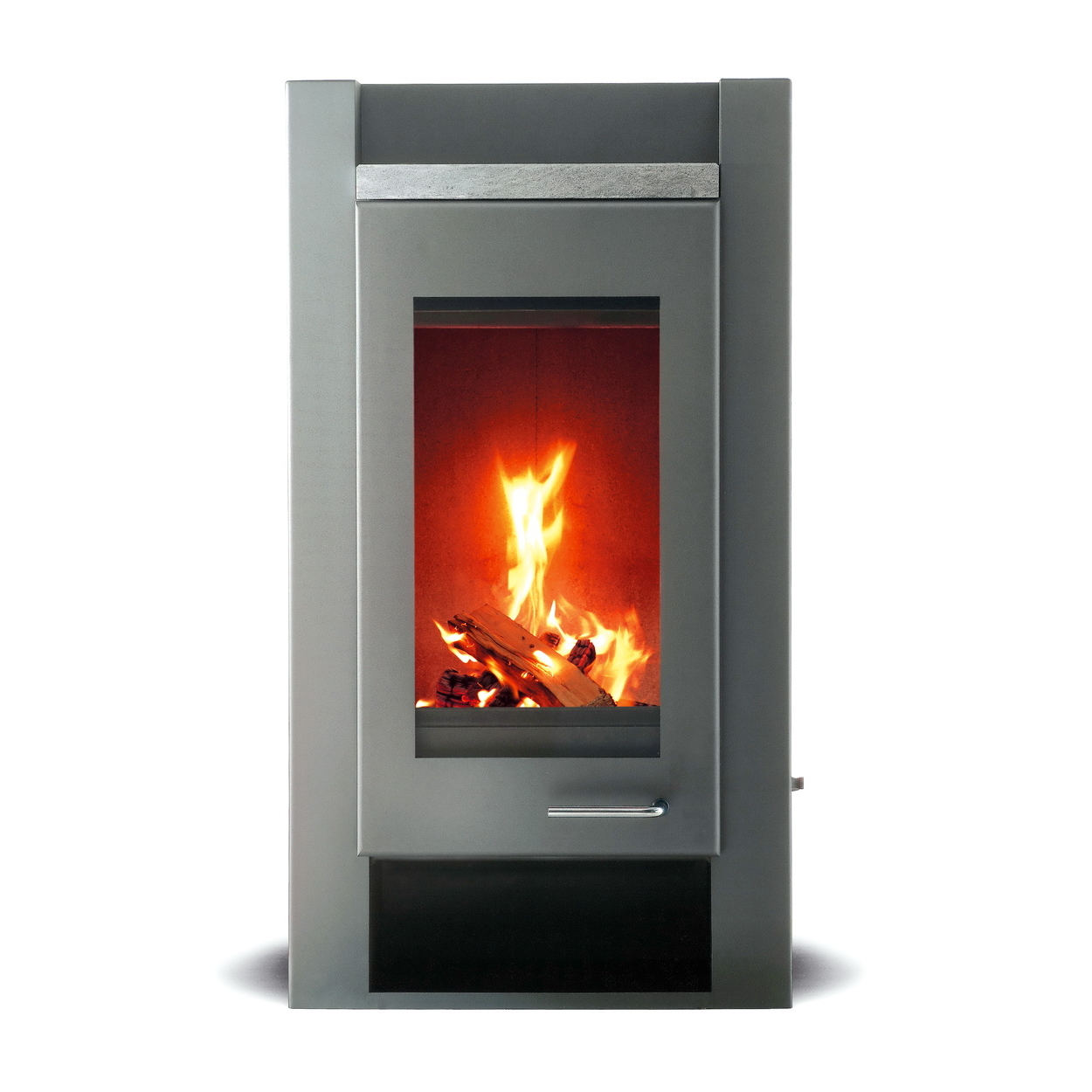 Kamin, Grau Stahl, Feuerofen, Glutlager?, Frontansicht