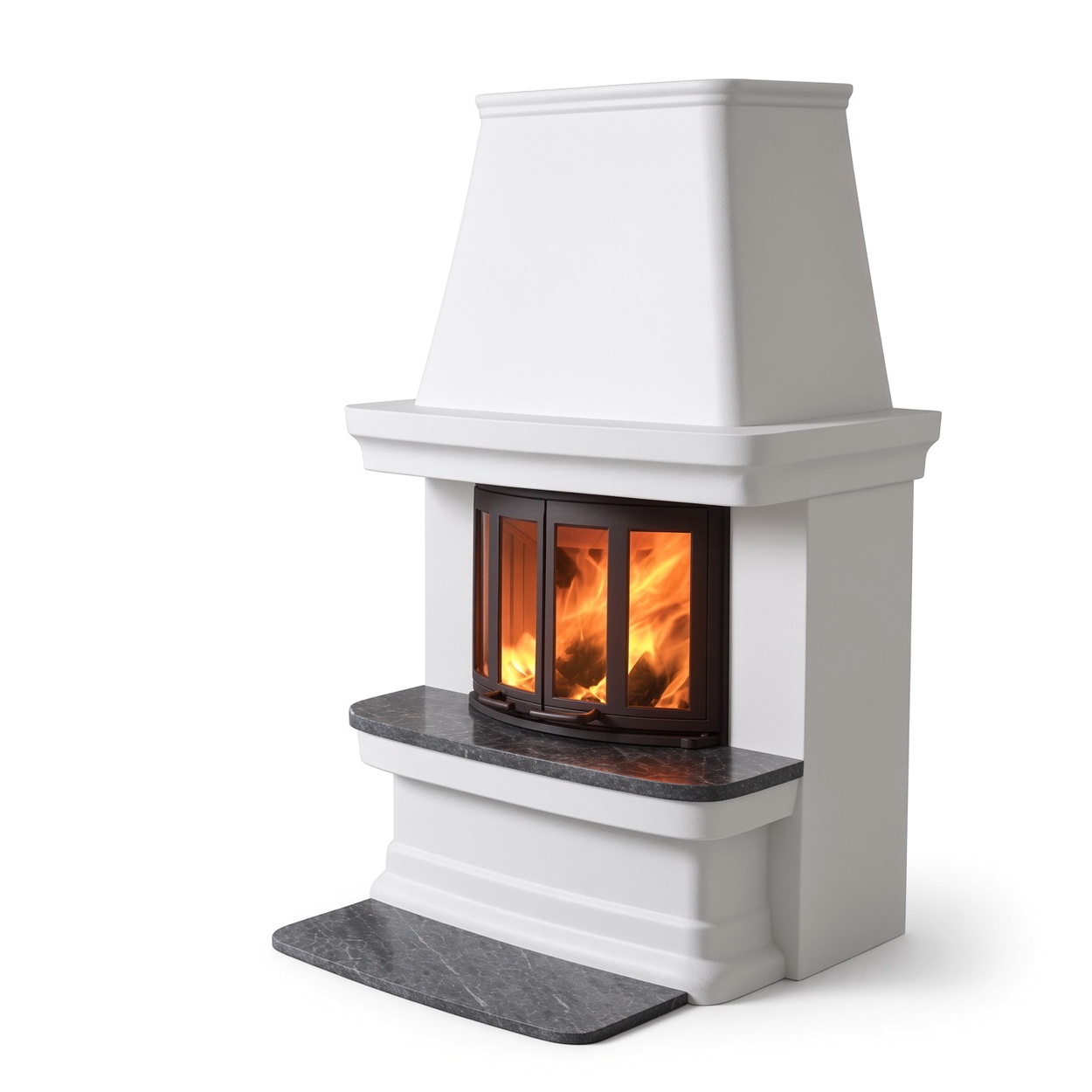 Kamin, Kaminofen, Feuerstelle, Steinoptik, Frontansicht