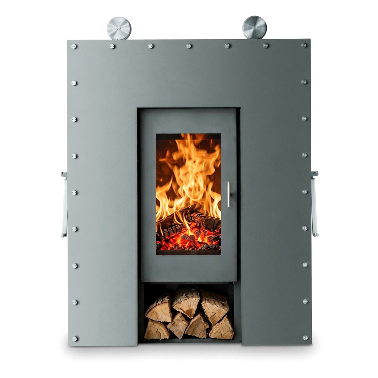 Ofen, Kamin, Holzfeuer, Gussstahl, Holzlagerung