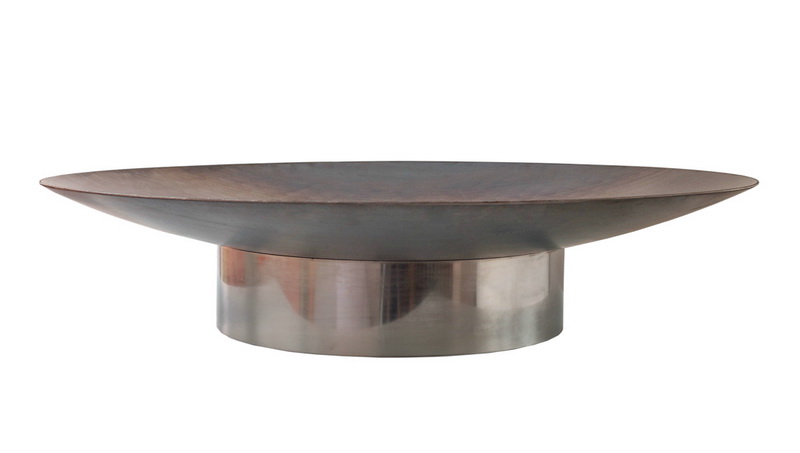 Feuerschale Gedi ø 80 x 20 cm aus Rohstahl rostemd mit Fuß aus Edelstahl mit Holz